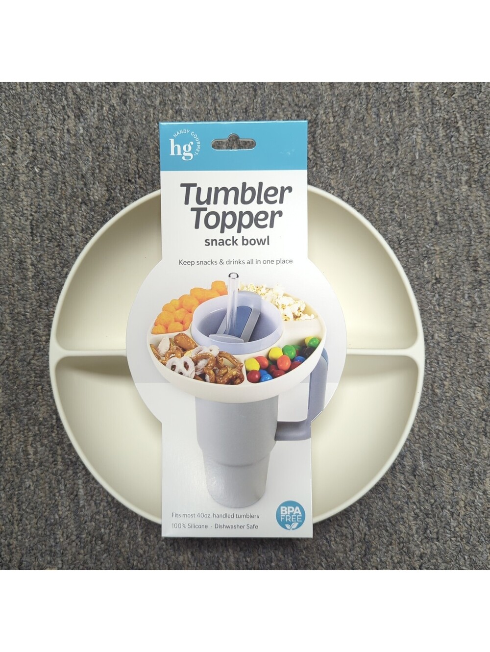 TUMBLER TOPPER SNACK BOWL FITS MOST 40oz TUMBLERS-SILICONE BPA FREE -DW SAFE-NEW